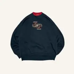 USA製 90sビンテージ古着 花柄刺繍スウェット トレーナー ブラックレッドL