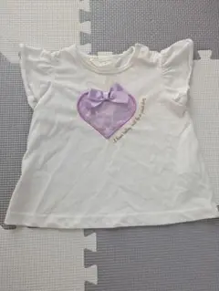 ハート刺繍リボン付きTシャツ 80