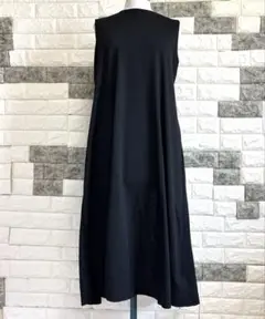 新品タグ付【SEU】ブラック ノースリーブ ロングワンピースF黒白リボンシンプル