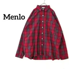 メンロー Menlo 長袖シャツ レッド チェック柄 ゆったりサイズ 体型カバー