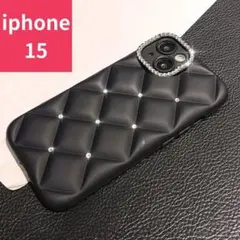 大人気 iPhone15 スマホケース ダイヤモンド型 キルティング ブラック
