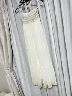 しまむら❤️アイボリーシフォンロングキャミワンピースホルダーワンピースM❤️