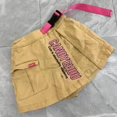 CANDYCHUU スカート カーキ プリント ロゴ ポケット付き ベルト