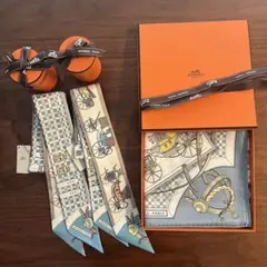 【美品！早い者勝ち！】HERMES　ツイリー 馬車の変遷 オレンジ エルメス ツイリー Les Voitures Nouvelles 馬車の変遷 スカーフ