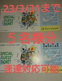 最新です【 5枚 】三井グリーンランド 株主優待券 入場券 入園券 5枚です