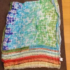 アズノウアズ インド製　刺繍入り　カラフル　レーヨン　ストール　ショール　虹色