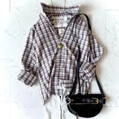 美品 フランクアンドアイリーン バリー チェック スキッパー シャツ グレー