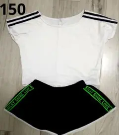 150cm　女の子　水着　上下セット　白　黒　スボン　プール　ボーダー