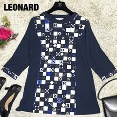 極美品 LEONARD SPORT チュニック 大きいサイズ 総柄 42 濃紺