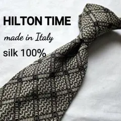 HILTON TIME シルク100% ネクタイ　グレー チェック柄