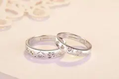 c46♩2個セット♩シルバー☆LOVEハート☆ペア指輪 フリーサイズ☆