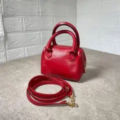 Celine セリーヌ ミニボストン バッグ レッド レザー ゴールド 2way
