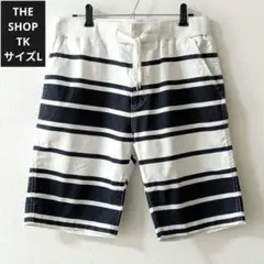 【美品】ザ ショップTK　メンズ　ハーフパンツ　紺×白ボーダー　紐付き　サイズL