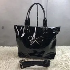 アニヤハインドマーチ 2way エナメル トートバッグ ショルダーバッグ 黒