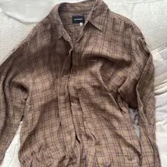 ブラウン系チェック長袖シャツ