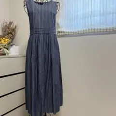 ikka ストライプ ノースリーブ ロングワンピース Ｌサイズ