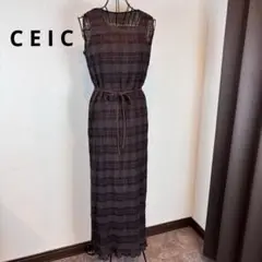 ★CEIC★こげ茶ノースリーブ ロングワンピース チェック柄 ★伸縮性有★素敵★