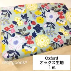北欧 ベリーと鳥　いちご柄　ペールミント　綿 オックス生地1m　ストロベリー畑