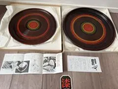 【新品未使用】讃岐特産漆器　こま塗り　丸盆　お盆　2枚セット