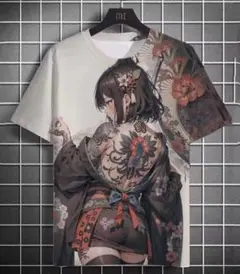 【新品】両面プリント Tシャツ タトゥーガール 和風 和柄 アニメ ゆったり