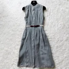美品✨セオリー シャツワンピース フレア リネン ピンタック ベルト カーキ