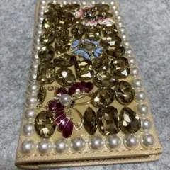 携帯ケース　手帳　ビジュー　蝶々　花　キラキラ　パール
