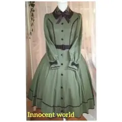 イノセントワールド メランジュヘリンボーンワンピース ライトグリーン L 美品