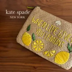 kate spade クラッチバッグ ポーチ レモン柄刺繍