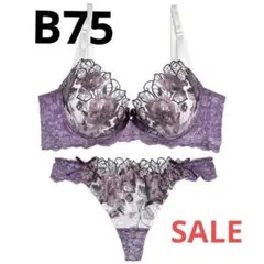 B75 ゴージャスフラワーパール育乳脇高ブラジャー&バック透けTバックショーツ