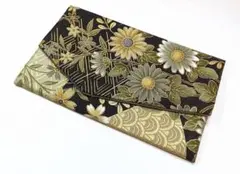 ◉訳ありお買い得品◉慶弔両用袱紗◇金扇と菊①ブラック✖ゴールド
