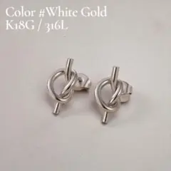 ピアス　k18 サージカルステンレス 結び目　シルバー　結婚式　着物　ねじれ