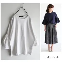 ◎SACRA【洗える】ドロップ ショルダー￼ ラッフル スリーブ￼ トップス￼