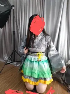 和風アイドルコスプレ衣装 グレーと緑のグラデーション