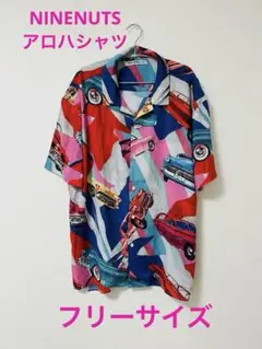 【NINE NUTS】オープンカラーシャツ　アロハシャツ　総柄シャツ　ポリシャツ