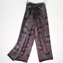 紐付ラップパンツ　タイパンツ　金色風曼荼羅の中の象　紺ベース　No.209394