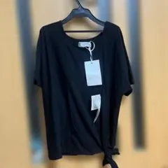 n’or ノアール黒いルーズフィットTシャツ 結び目付き　F