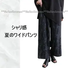 ♥️限定SALE♥️【新品】涼やかシャリ感夏のワイドパンツモード40736黒 M～L