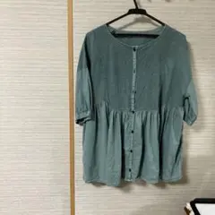 サマンサモスモスのグリーン コットン100% ボタン付きシャツ
