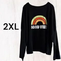 2XL ブラック GOOD VIBES 長袖Tシャツ 黒 トップス