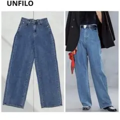 UNFILO 撥水 カーブワイド デニム　パンツ アンフィーロ ミッドブルー