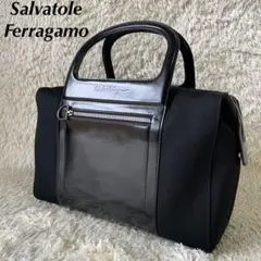 【Ferragamo】ミニボストン ロゴ型押し ガンチーニ レザー×キャンバス