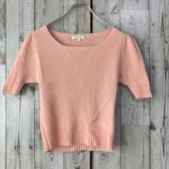 プロポーションボディドレッシング☆良品☆サマーニット 半袖 ピンク ワイドネック