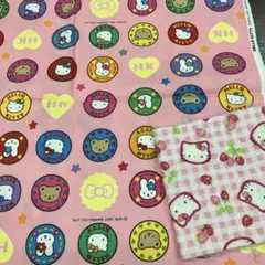 ハローキティ ドーナツ柄 2001年　綿生地 約100cm おまけキルト付き