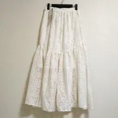 【新品・タグ付き】パネルレース ロングスカート M 白 夏