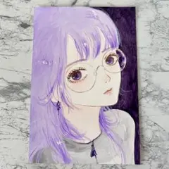 アクリル画 手描きイラスト ハガキサイズ 原画 女の子