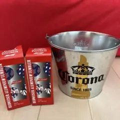 Budweiser アルミニウムタンブラー2個とCoronaバケツセット