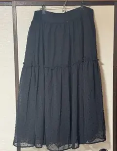 大きいサイズ　ドット柄フレアスカート 黒　3L〜