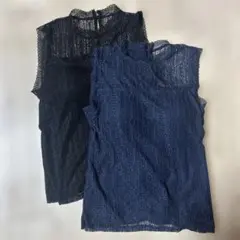 2点セット　紺　黒　GU ブラフィール レーシーハイネックT