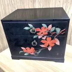 ◇未使用! 会津塗 梨地花鳥蒔絵 小箪笥 みやこ花鳥 高蒔絵 和