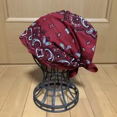 バンダナキャップ 赤色ペイズリー柄①